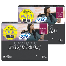 SOFY 蘇菲 SPORTS系列 運動型防滑貼合衛生棉 量多, 26cm, 19片, 2包