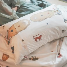 anna home 棉床本舖 星際喵子 天絲雙人鋪棉兩用被 插畫家Sophia Ji聯名款, 暖杏