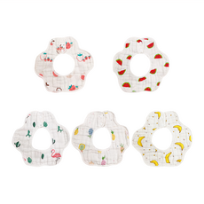 LUXURY BABY 8層紗圍兜組 23-25*25-27cm 0-36個月適用, B款 草莓 +西瓜+紅鶴+鳳梨+香蕉, 5件, 1組
