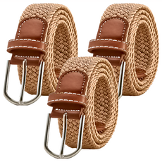 彈力編織腰帶 滌綸編織+合金扣頭, 卡其色, 105cm, 113g, 3個