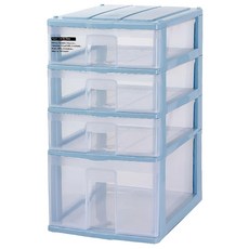 蘋果置物盒 PA13-1 四層抽屜收納櫃 家居辦公收納整理, 透明色 + 藍色, 1個