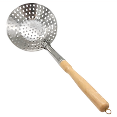 昌 304不鏽鋼櫸木手柄方孔漏杓12公分 快速瀝水瀝油, 1個