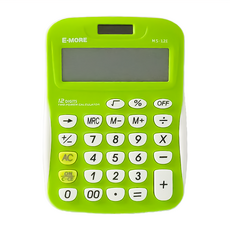 E-MORE MS-12E 12位數 雙電源 計算機 塑膠按鍵 超大字幕, 綠色, 1個