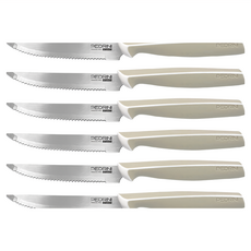 PEDRINI Master 牛排刀 米灰色 不鏽鋼鋸齒刀刃 家庭聚餐必備, 6支