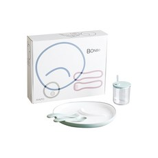 KINTO BONBO吸管杯餐盤 4件組, 粉灰藍, 1組, 吸管杯 + 餐盤 + 叉子 + 勺子