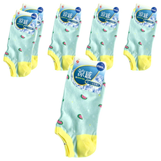 YABY 芽比 涼感船襪, 精細編織 耐穿耐磨, Y字型襪跟設計, 可愛西瓜圖案, 22~24cm, 多色, 6雙