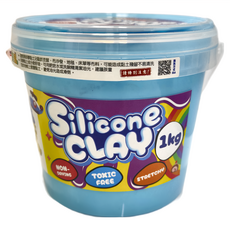 Q-doh 有機矽膠黏土 歡樂柔軟量量桶 1KG，無毒，不乾燥，彈性好, 粉藍色, 1個