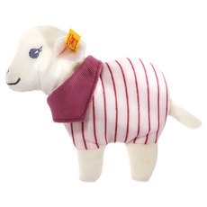 Steiff 德國金耳釦泰迪熊 嬰幼兒玩偶, 18cm, Leni lamb Rattle 棉羊 紅色 + 白色, 1個