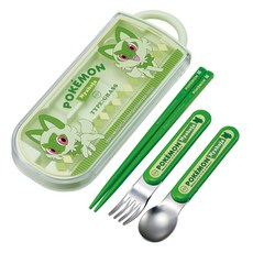 Skater AG抗菌三合一餐具組, 筷子 + 叉子 + 湯匙 + 筷盒, 寶可夢 新葉喵款, 1套