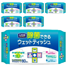 LION 獅王 漂亮寵物 除菌濕紙巾, 含膠原蛋白, 低刺激性, 80枚入, 80張, 6包