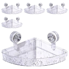 小麥購物 G804 波紋吸盤轉角置物架 291g, 透明白, 5個