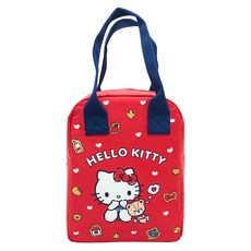 Hello Kitty 凱蒂貓 手提直式便當袋 尼龍布材質 加厚內裡保溫, 1個, 紅色