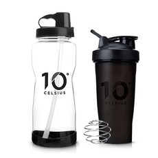 10 Degree CELSIUS 吸管水壺+搖搖杯套裝, 黑色, 1組