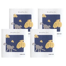 環保抹布 加厚木漿棉抹布 小猴, 20 x 17cm, 4個