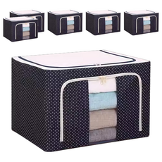 66L 衣物摺疊收納箱, 防潑水材質，側拉把手，透明視窗, 藍點, 6個