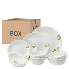 Corelle Brands 康寧餐具, 飯碗2個 + 湯碗2個 + 小菜碟2個 +小圓盤2個 +中圓盤1個 + 大圓盤1個, 橄欖印花 白色, 1組