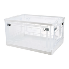 條紋透明五開門摺疊收納箱, 白色, 1個
