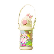 SUnORO 創意卡通兔子彈蓋吸管水杯 便攜運動水瓶 米白色 650ml, 1個