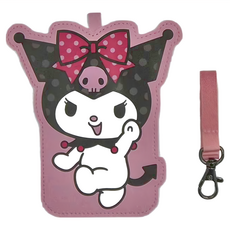 KUROMI 酷洛米 皮革造型票卡夾 14.5 x 12.6cm 帶長50cm, 1個, 酷洛米 黑色+白色+粉色