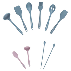 Cuisinart 美膳雅 矽膠廚具10件組, 湯勺*1個+鍋鏟*1個+勺子*1個+刷子*1個+漏勺*1個+刮刀*1個+迷你勺子*1個+迷你湯勺*1個+扁形量勺兼多功能料理筷*2個, 1組