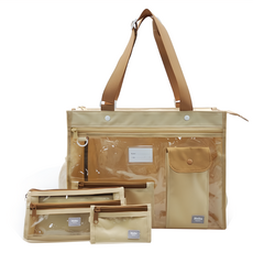 Bagtory HK 百寶袋王 乖乖袋組合3件組, 拎書袋37 x 11.5 x 29cm + 三格筆袋20.5 x 8 x 10cm + 零錢卡袋12 x 8cm, 咖啡拿鐵