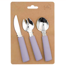 by Lille Vilde 不銹鋼餐具3件組 食品級矽膠握把 耐熱120°C, 湯匙 + 叉子 + 刀子, 漫紫, 1組