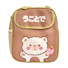 Q萌手提便當袋 側網款 咖啡色冰淇淋熊, 1個