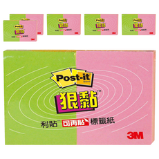 3M Post-it 利貼 狠黏便條紙 621S-2 7.6 x 5 x 1cm 30g, 粉色 + 綠色, 180張, 6組