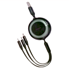 Baseus 倍思 明鏡系列 2 伸縮快充線 (M+L+T) 3.5A, 適用於iPhone15, USB接口, 1.1m, 墨綠色, 1條