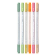 日本MIDORI水性雙頭彩色筆組 綠野色系 手帳繪畫重點標記適用, 草綠色 + 淺綠色 + 土黃色 + 橘色 + 粉紅色 + 卡其色, 1組