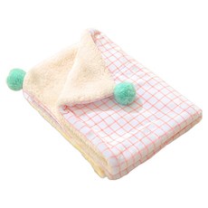 QIDINA 法蘭絨軟綿綿保暖蓋毯/寵物墊 A, 奶油粉格, 1條