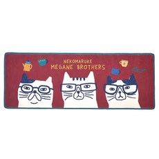 kUSUgURU JAPAN 日本眼鏡貓 NEKOMARUKE貓丸系列 超吸水防滑厚絨減壓長型地墊, 紅色