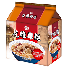 台酒 花雕雞麵, 細麵吸附飽滿湯汁, 搭配雞肉塊及台酒花雕酒包, 香氣四溢, 3包