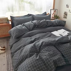 MIT 舒柔棉 薄床包組 3.5x6.2, 單人加大, 簡約格紋, 床包+枕套