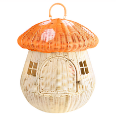 OUTSY 藤編外出居家兩用蘑菇貓窩 3.1kg 45 x 45 x 50cm, 橘紅色, 1個
