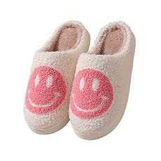 Bebehome 韓風保暖室內鞋 柔軟舒適 防滑設計, 白底粉笑臉, 44~45