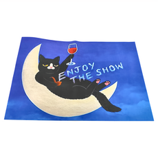 西格傢飾 多巴胺療癒貓咪軟珪藻土地墊, 藝術黑貓B