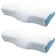 HONDONI 人體工學4D蝶型枕 記憶枕頭, 護頸枕 紓壓枕, 透氣舒適, 天絲藍, 480g, 2個