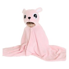愛北鼻 兒童珊瑚絨連帽浴巾 加厚速乾絨 150 x 80cm 粉兔子, 1件