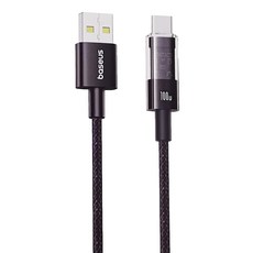 Baseus 倍思 透明CD系列 100W USB-A to Type-C快速充電線, 2m, 星曜黑, 1條