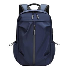 捷華 3030 防潑水休閒雙肩包, 牛津布, 藍色, 外置USB充電接口, 27.5 x 15 x 45cm