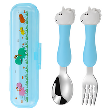 Jasmine’s Kitchen 小茉廚房 304不鏽鋼兒童學習輔食餐具套組, 1組, 湯匙 + 叉子 + 收納盒, 白色獨角獸
