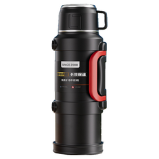 316保溫壺 大容量不鏽鋼保溫瓶 長效保溫保冷 附手柄全鋼杯蓋, 耀石黑, 1個, 2L