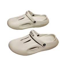 潮款踩屎感軟底包頭兩用洞洞鞋 EVA鞋面-EVA鞋底, 卡其色, 40~41碼