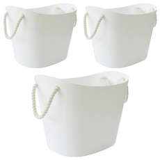 Hachiman Kasei 八幡化成 棉繩收納籃 耐熱-20度C~70度C, S 含棉繩(25 x 21 x 22.5cm)+底部(21.5 x 15.5cm), 白色, 3個