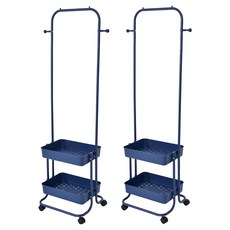 Life+ 北歐簡約 多功能移動式雙層落地衣帽架/掛衣架/置物架 2個, 北歐藍