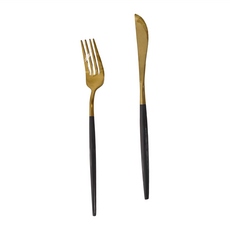 歐式304不鏽鋼雙色刀叉, 主餐刀 22cm + 主餐叉 21.3cm, 黑金, 2支