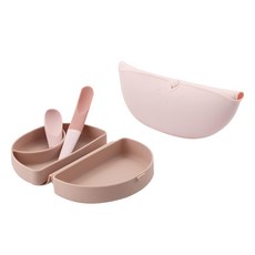 Miniware 微兒 合掌包經典全配組 可折疊收納 食品級矽膠製成 柔軟不傷寶寶牙齦 矽膠餐兜1入 矽膠盤1入 矽膠湯匙1入, 矽膠餐兜1入, 矽膠盤1入, 矽膠湯匙1入, 棉柔棉花糖, 1組