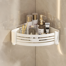 超級工廠 浴室置物架 三角架 附無痕貼片, 護欄高6.8cm, 高貴白, 免釘免鑽, 防水防潮, 1個