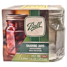 Ball 梅森 玻璃梅森罐 窄口鑽石罐 4入 美國製造, 473ml, 1組